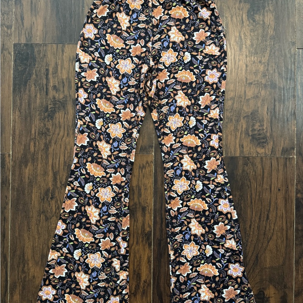Billabong  Black Floral Pants with Orange, Cream & Green Print